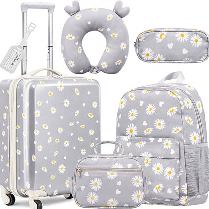 Redbaker 6 Pcs Kids Luggage Set for Girls Grey 17 Inch Daisy - color: Grey, size: 17 Inch