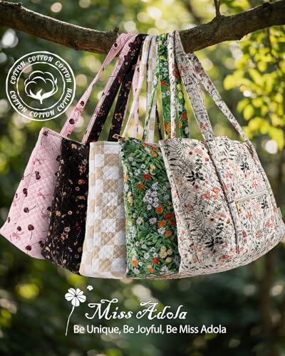 Miss Adola Quilted Shoulder Tote Bag with Zipper for Women - color: Cherry Bow