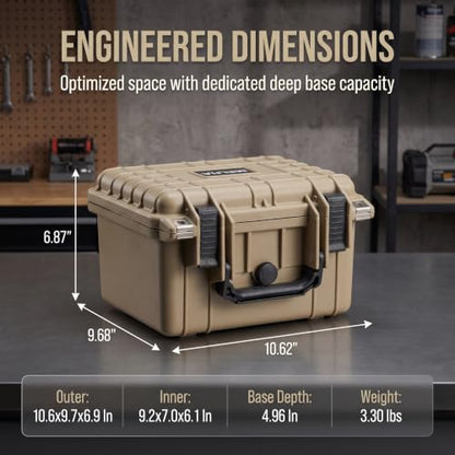 MEIJIA Portable All Weather IP67 Waterproof Camera Case,hard case with Customizable Fit Foam,Fit Use of Drones,Camera,Equipments,10.62 x9.68x6.87inches(Desert Tan) - color: Desert Tan, size: 10.62 x 9.68 x 6.87 inches