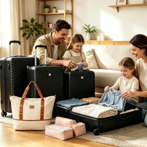 Travelhouse 9-Piece Hardshell Luggage Set with Spinner Wheels & TSA Lock - color: BLACK