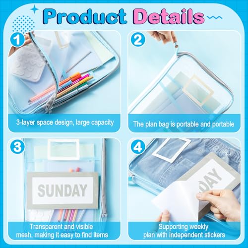 Honoson Days of Week Packing Cubes with Label for Kids, 12x9x1.57 "