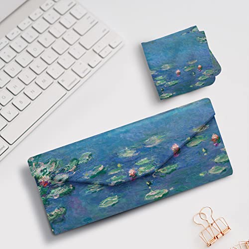 RainCaper Folding Travel Sunglasses & Reading Eyeglasses Case - Vegan Leather, Compact, Magnetic Closure, Slim Trifold Design - color: Monet Water Lilies