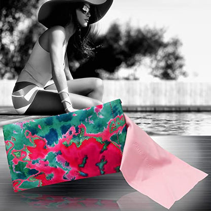 Soft Sunglasses case | Large Glasses Case Holder - Eyeglass Pouch Squeeze Top | Glasses pouch Lightweight Extra Layers - color: Ct8 Tie Dye Pink Green