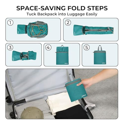 Small Hiking Backpack 13L Lightweight Foldable Travel Daypack for Men Women - color: Teal Blue