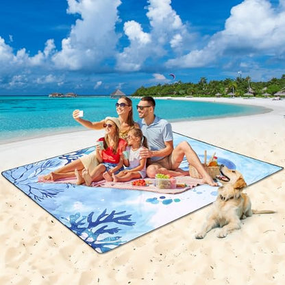 Beach Blanket Sandproof Extra Large Beach Mat Adults Waterproof Sand Free - color: Sm, size: 79" X 83"
