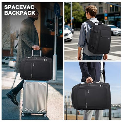 POSO Vacuum Backpack Travel, 60L Expandable Vacuum Seal Backpack with Pump & Laptop Compartment (Fits 17") - color: Solid Black, size: Vacuum Enabled