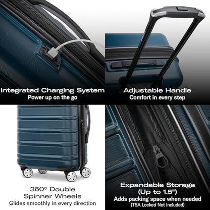 Omni 2 Airline Approved Carry-On Luggage – Stress-Free Size Meets 22x14x9" Requirements – For Fast Trips & Avoiding Baggage Fees – Dual 360° Spinner Wheels, USB Power Hub, Expands 1.5” – Lagoon Blue - color: Lagoon Blue, size: Carry-on Spinner