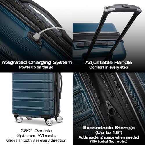 Omni 2 Airline Approved Carry-On Luggage – Stress-Free Size Meets 22x14x9" Requirements – For Fast Trips & Avoiding Baggage Fees – Dual 360° Spinner Wheels, USB Power Hub, Expands 1.5” – Lagoon Blue - color: Lagoon Blue, size: Carry-on Spinner