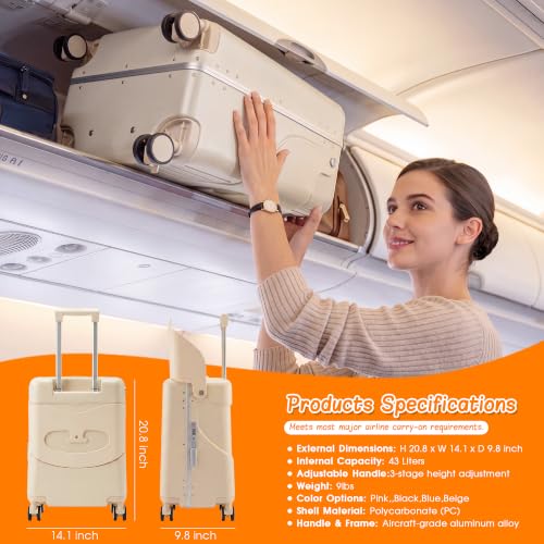 20" Ride-On Suitcase with Seat for Kids & Adults - color: Beige