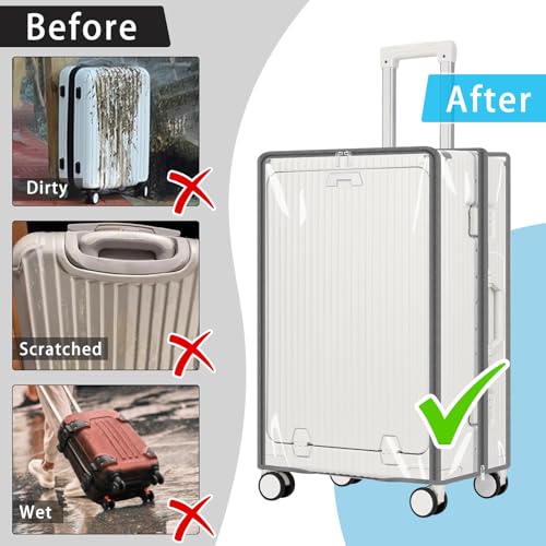 Yotako Clear Luggage Cover Protector with Front Pocket Zipper 32 Inch - color: 80%clear 20%grey, size: 32inch