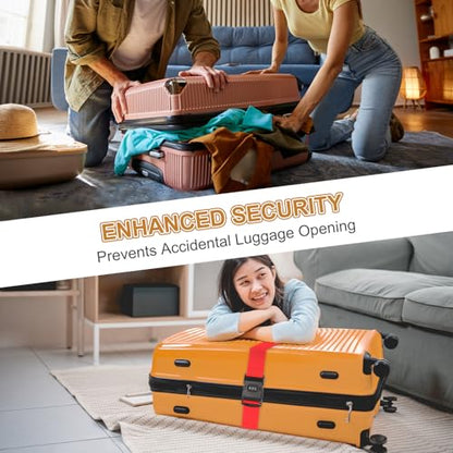 MECCANIXITY Luggage Straps with Combination Lock Adjustable Suitcase Belt Strap for Suitcase Briefcase Backpack Travel, Orange-Red, Pack of 4 - color: Orange-Red