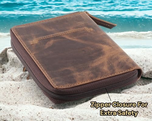 Passport Wallet - Travel Document Holder w/RFID Blocking – Full Grain Leather – Bifold compact zip around Wallet with Credit Card Slots for Women and Men,distressed brown,500-30 - color: distressed brown, style: Solid