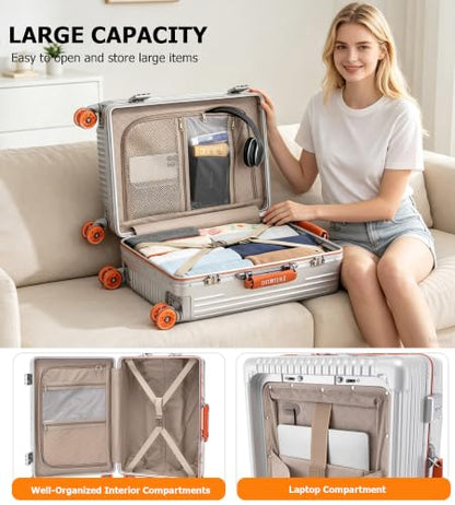 feilario PC Hardside Carry On Luggage, Aluminum Frame, TSA Lock, Cup Holder - color: A9-Metallic Citrus (zipperless closure), size: 20.8"