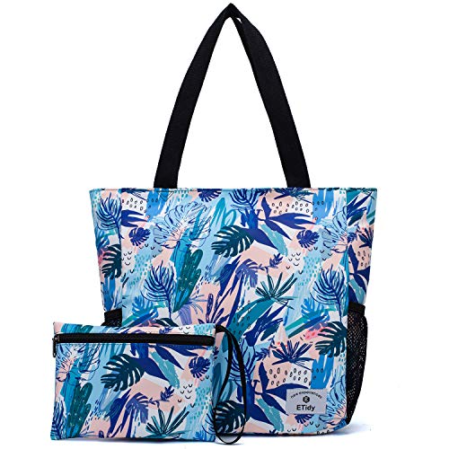 ETidy Large Capacity Foldable Tote Bag With Zipper - color: Palm Leaves