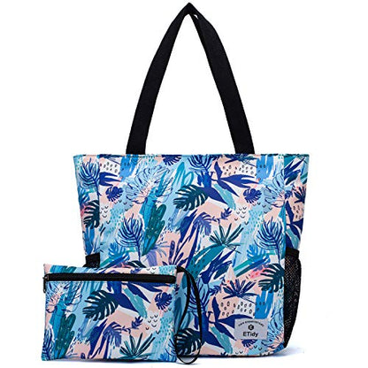 ETidy Large Capacity Foldable Tote Bag With Zipper - color: Palm Leaves