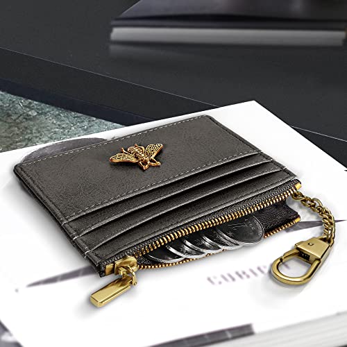 SEAVILIA Credit Card Holder Small Keychain Wallet for Women RFID Blocking - color: Deep Grey