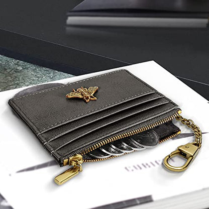 SEAVILIA Credit Card Holder Small Keychain Wallet for Women RFID Blocking - color: Deep Grey