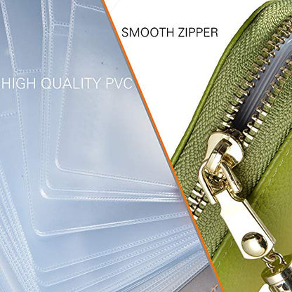Easyoulife Womens Credit Card Holder Wallet Zip Leather Card Case RFID Blocking (Green) - color: Green