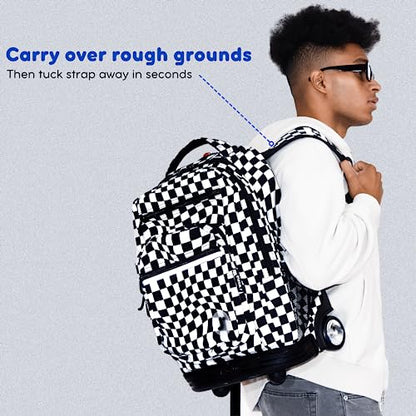 J World Sundance Laptop Rolling Backpack for Girls Boys. Roller Bookbag with Wheels, 20 Inch, Line - color: Black,white