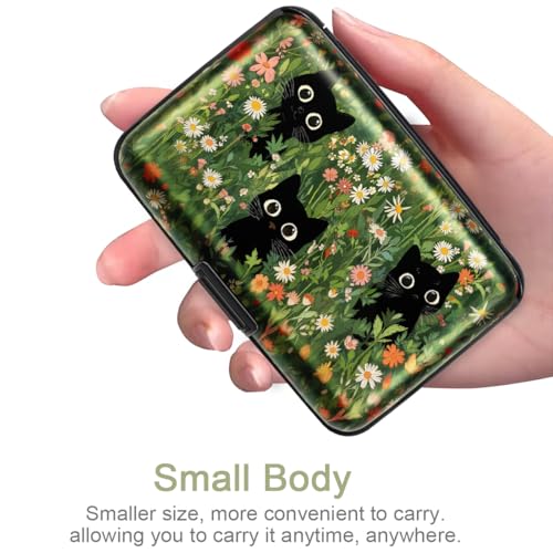 Coco Rossi Credit Card Holder RFID Aluminum Small Mini Wallet Women - color: Garden Black Cats