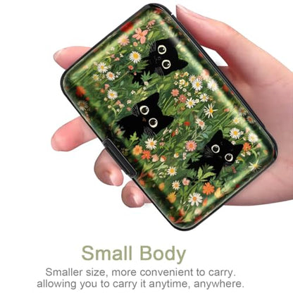 Coco Rossi Credit Card Holder RFID Aluminum Small Mini Wallet Women - color: Garden Black Cats