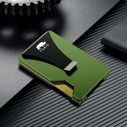 Minimalist Card Wallet for Men Slim: Rfid Metal Wallet with Money Clip - color: Aluminum Olive
