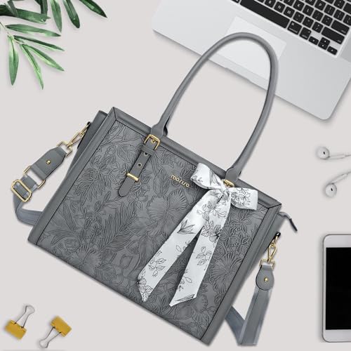 MOSISO Laptop Bag for Women, 17-17.3 inch PU Leather Tote Bag - color: Gray, size: 17.3 inch