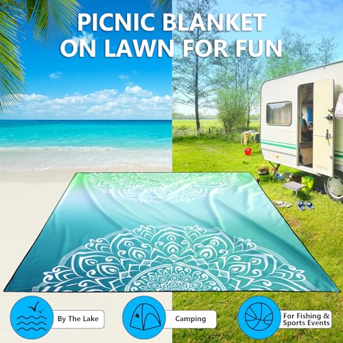 Beach Blanket Sandproof Extra Large Beach Mat Adults Waterproof Sand Free - color: Mtl-sm-green, size: 79" X 83"