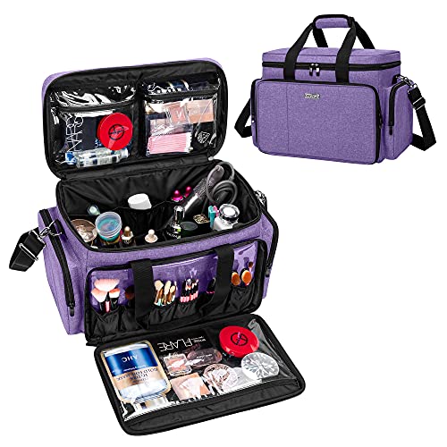 BAFASO Large Makeup Bag Cosmetic Bag with Removable Dividers, Purple - color: Purple