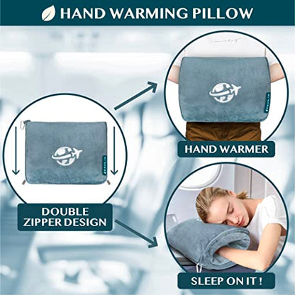 PAVILIA Compact 2-in-1 Travel Blanket Pillow for Airplane Flight, Blue - color: Dusty Blue