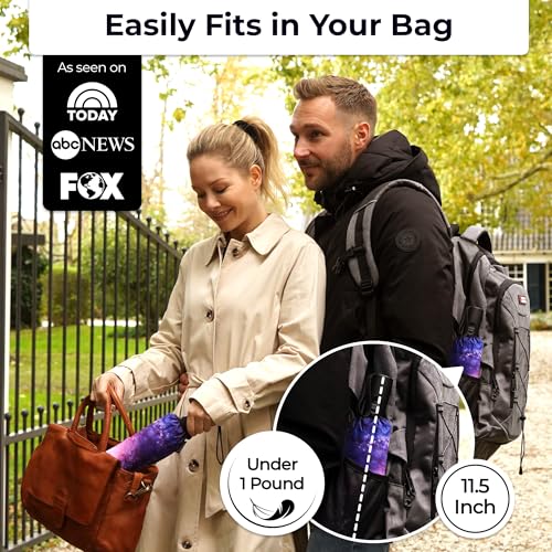 TUMELLA Strongest Windproof Travel Umbrella (Compact, 100MPH Wind-Tested), Light, Portable, One-Handed Use, Automatic Folding Rain Umbrella, Durable, Premium Grip, Fits Car & Backpack - color: 1-pack Milky Way