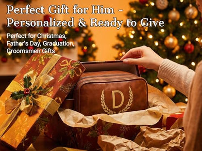 OXYEFEI Personalized Gifts for Men, Personalized Large Toiletry Bag for Men,Custom PU Leather Waterproof Mens Toiletry Travel with Initial Essential Dopp Kit Shaving Bag (B, Light Brown) - color: Light Brown, style: B