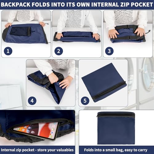 150L Laundry Bag Backpack with 3 Sizes Mesh Wash Bags and Shoulder Straps - color: Navy, size: 150L