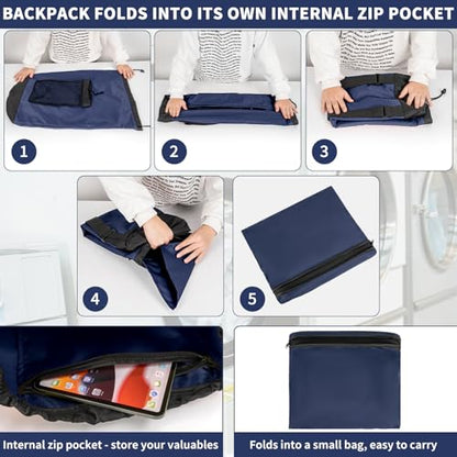 150L Laundry Bag Backpack with 3 Sizes Mesh Wash Bags and Shoulder Straps - color: Navy, size: 150L