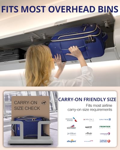 Carry On Luggage 22x14x9 Airline Approved, 20" Softside Suitcase for Travel - color: Blue
