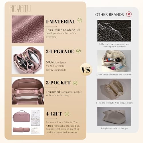 BOYATU Genuine Leather Travel Makeup Bag: Hand-made 3 Pcs Set Cosmetic Bags - color: 05Pink