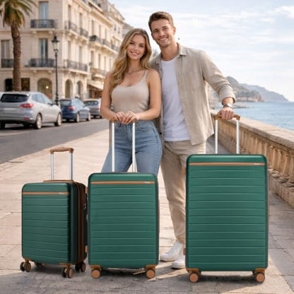 Kono Large Suitcase 28in Expandable ABS+PC 8pcs Silent Wheels Green - color: Green, size: Checked-Large 28-Inch