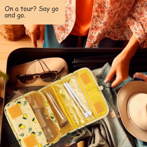 3Pcs Foldable Hanging Travel Toiletry Bag,Waterproof Portable Travel Bags, Multifunction Travel Makeup Cosmetic Bag Organizer with Hanging Hook (Lemon) - color: Lemon