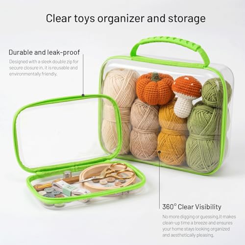 Clear Hard Shell Zipper Organizer Cases, 3 Pack with Handles - color: Green