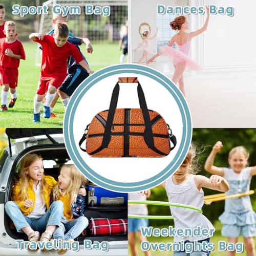 Kids Duffle Bag for Boys Basketball Leather Texture Pattern Sport Gym Bag Small Travel Bag Foldable Lightweight Carry on Weekender Overnight Bags with Shoulder Strap - color: Basketball Leather texture