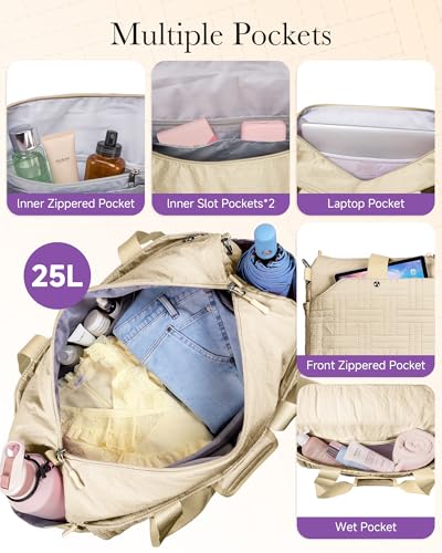 Carry On Travel Bag for Women, Personal Item Weekender, Beige - color: Beige