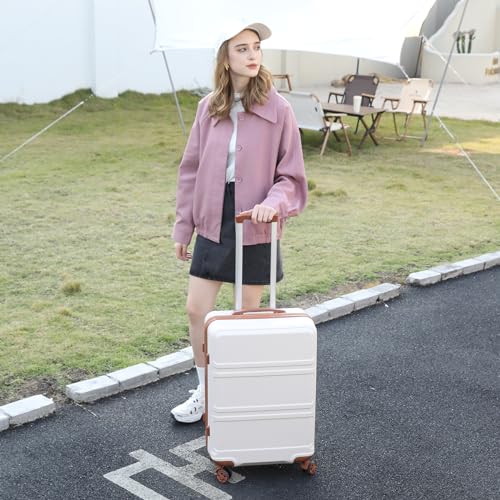 Kono 24 Inch Luggage Suitcase with Spinner Wheels TSA Lock - color: Cream White, size: 24-inch Medium-checked