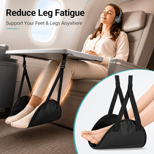 1 Pack Portable Airplane Footrest Hammock, Adjustable Memory Foam Travel Foot Rest, Foldable Foot Support for Airplane, Train, Office Desk & Long Trips