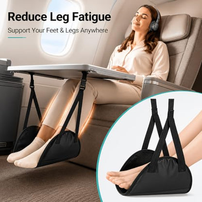 1 Pack Portable Airplane Footrest Hammock, Adjustable Memory Foam Travel Foot Rest, Foldable Foot Support for Airplane, Train, Office Desk & Long Trips