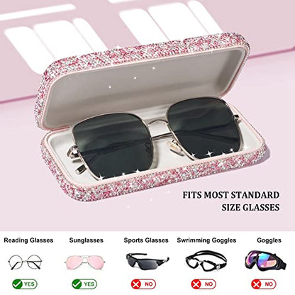 Sparkly Rhinestone Eyeglasses Case Bling Diamond Hard Shell Eyeglasses Protective Cases for Sunglasses - color: Pink