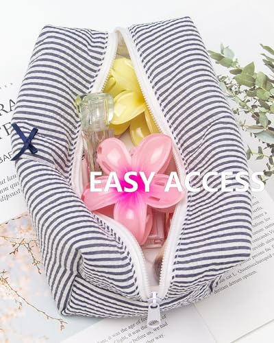 PAZIMIIK Cozy Makeup Bag for Women,Zipper Cosmetic Pouch,Stripe Navy Blue - color: Stripe Navy Blue