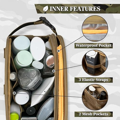 PAVILIA Tactical Toiletry Bag for Men, Water Resistant Molle Military, Tan - color: Tan, size: Large