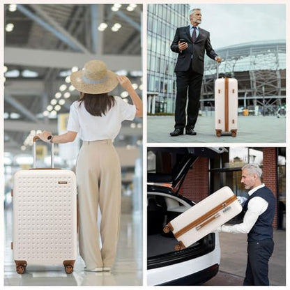 Kono 28 Inch Hard Shell Checked Luggage, 4 Spinner Wheels Suitcase, White - color: Cream White, size: Checked-Large 28-Inch