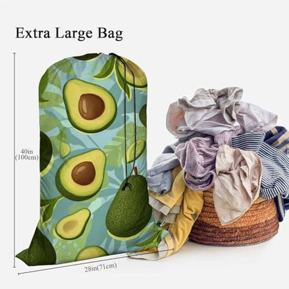 Swono Avocado Large Laundry Bag Washable Large Dirty Clothes, Fruit Slices Exotic Monster Leaves Drawstring Organizer Bag, Fit Hamper Basket Camp Travel Home Dorm, Blue - color: Avocado