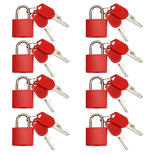 VIP - 8 Pc Metal Padlock Solid Brass Luggage, Backpack, Diary, Jewelry Box, Crafts, School Teaching Lock with Key and Durable Cover (Small, Red) - color: Red, size: Small